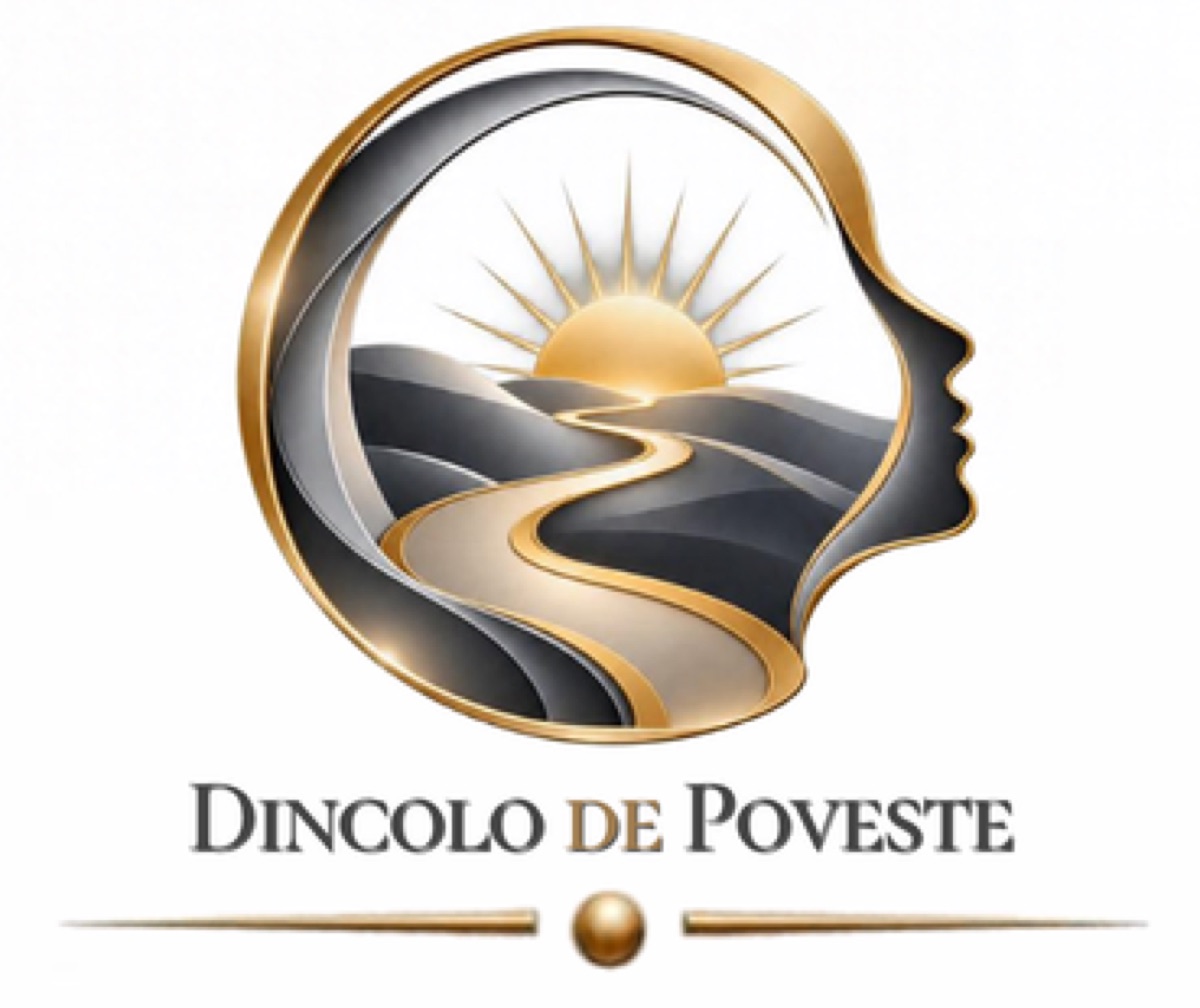 Sigla Dincolo de Poveste: un chip cu un drum care duce spre răsărit, în nuanțe de negru și auriu